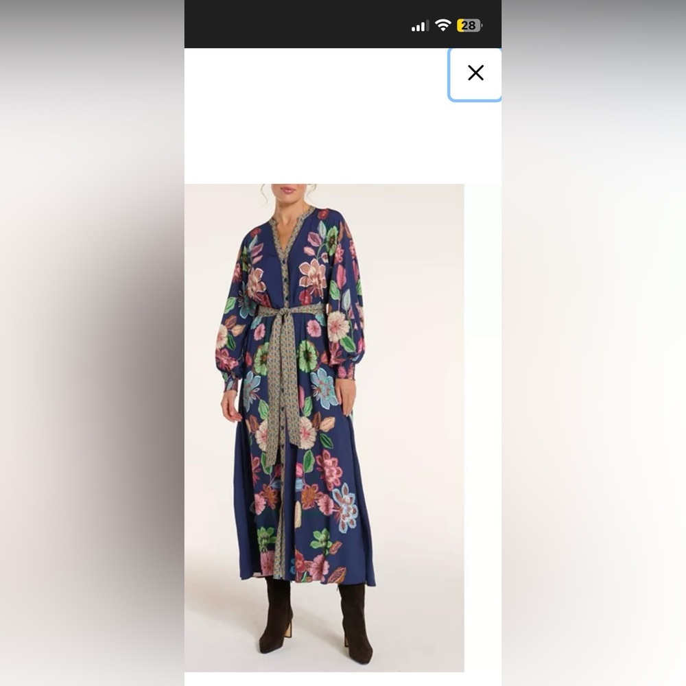 Hermoza NWT Johanna Tie Dress Navy Flora Long Sleeve Size XS Dress - Picture 9 of 10